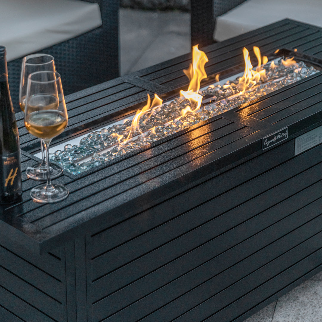 Rectangular Fire Pit Table With Stainless Steel Burner - Hammered Black