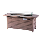 Rectangular Fire Pit Table With Stainless Steel Burner & Glass Wind Guard - Brushed Yellow Wood