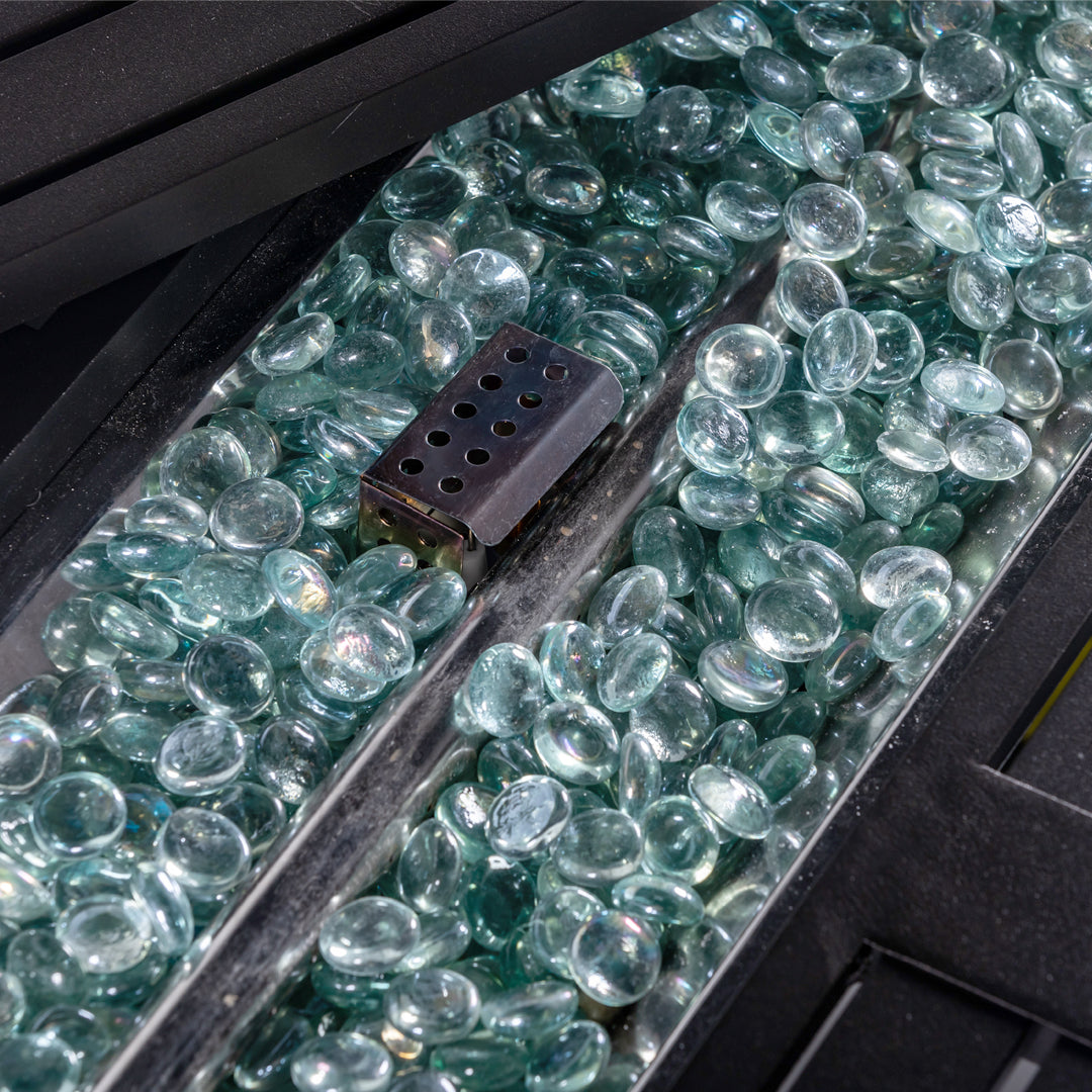 Rectangular Fire Pit Table With Stainless Steel Burner & Glass Wind Guard - Mocha