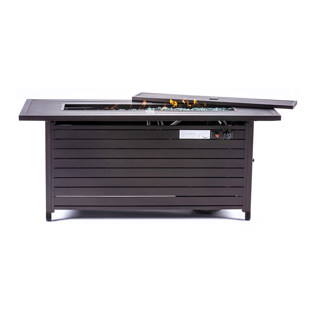 Rectangular Fire Pit Table With Stainless Steel Burner & Glass Wind Guard - Mocha