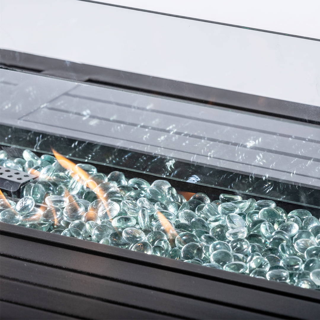 Rectangular Fire Pit Table With Stainless Steel Burner & Glass Wind Guard - Mocha