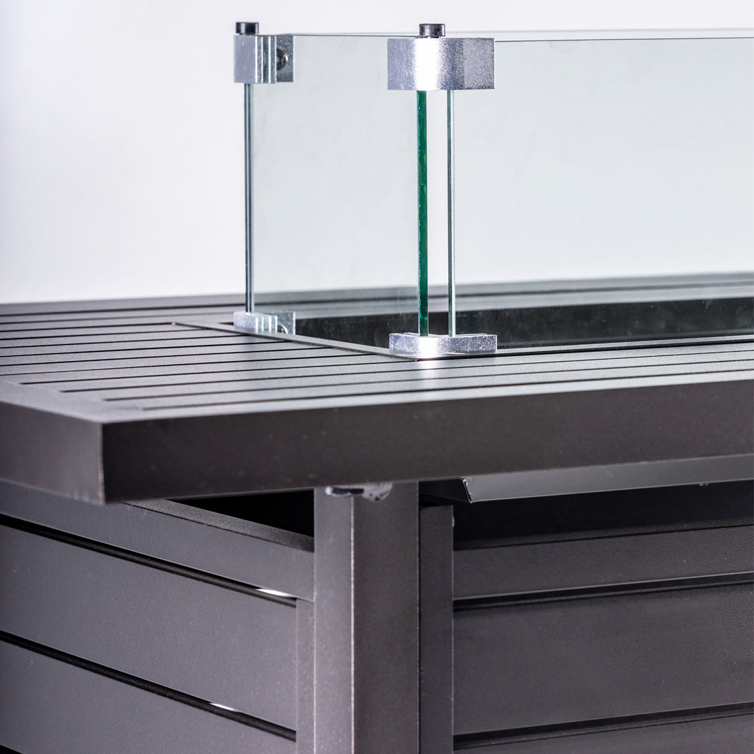 Rectangular Fire Pit Table With Stainless Steel Burner & Glass Wind Guard - Mocha