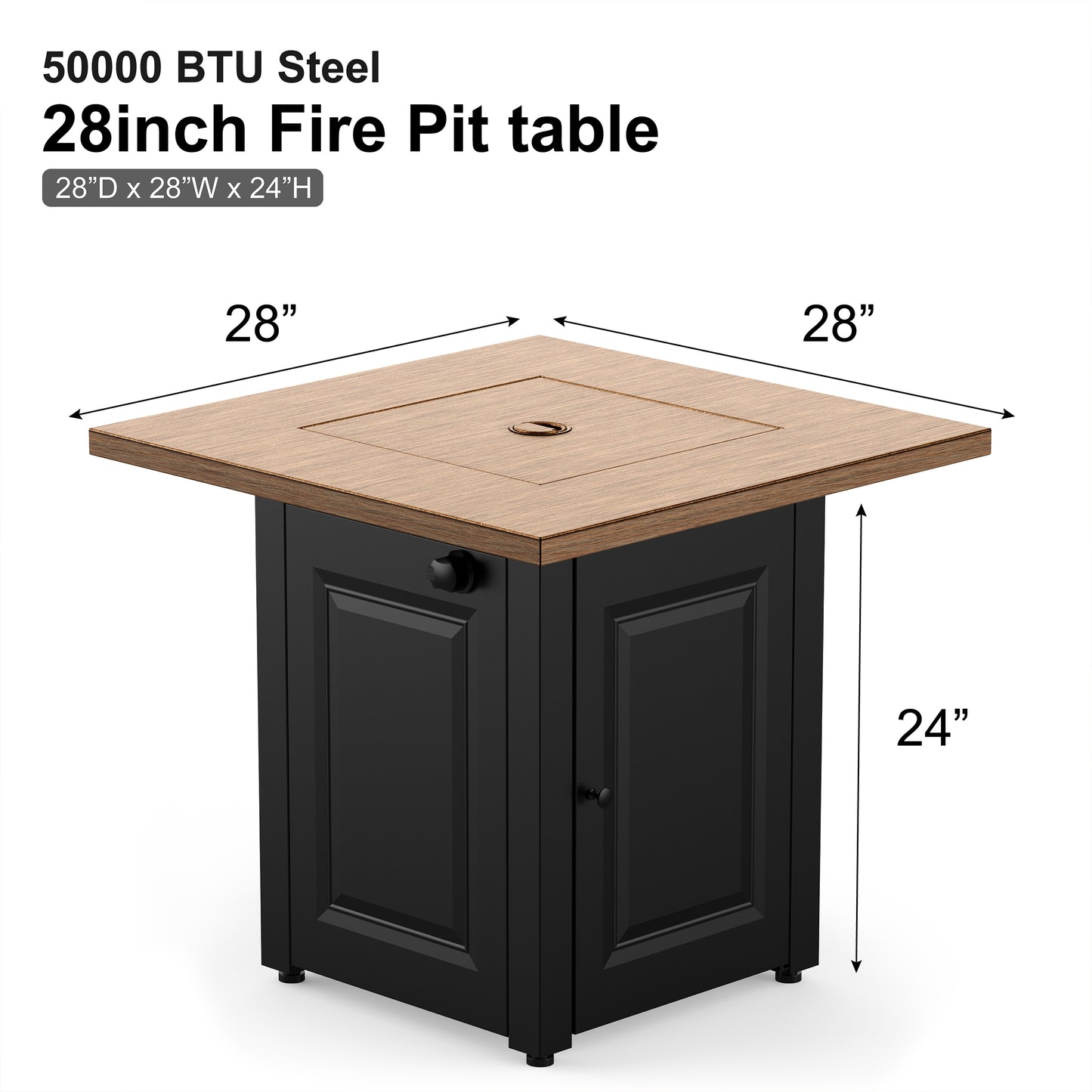 28 In Gas Fire Pit - Brushed Yellow Wood with Black Base