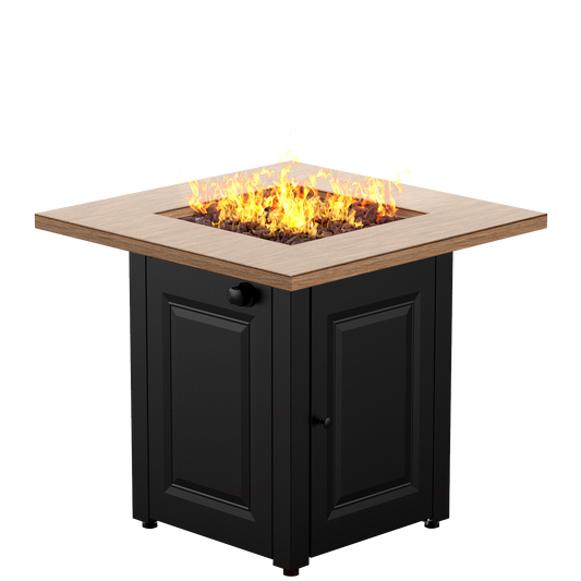 28 In Gas Fire Pit - Brushed Yellow Wood with Black Base