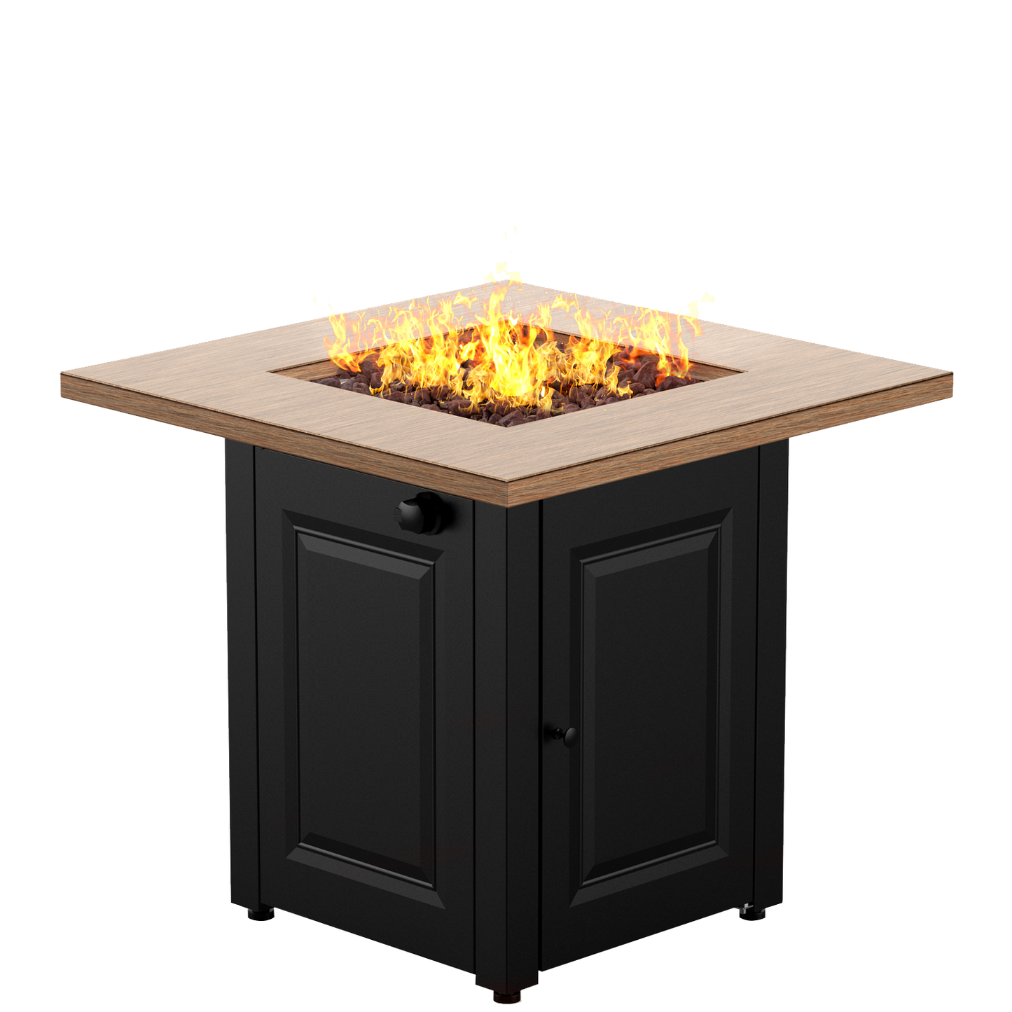 28 In Gas Fire Pit - Brushed Yellow Wood with Black Base