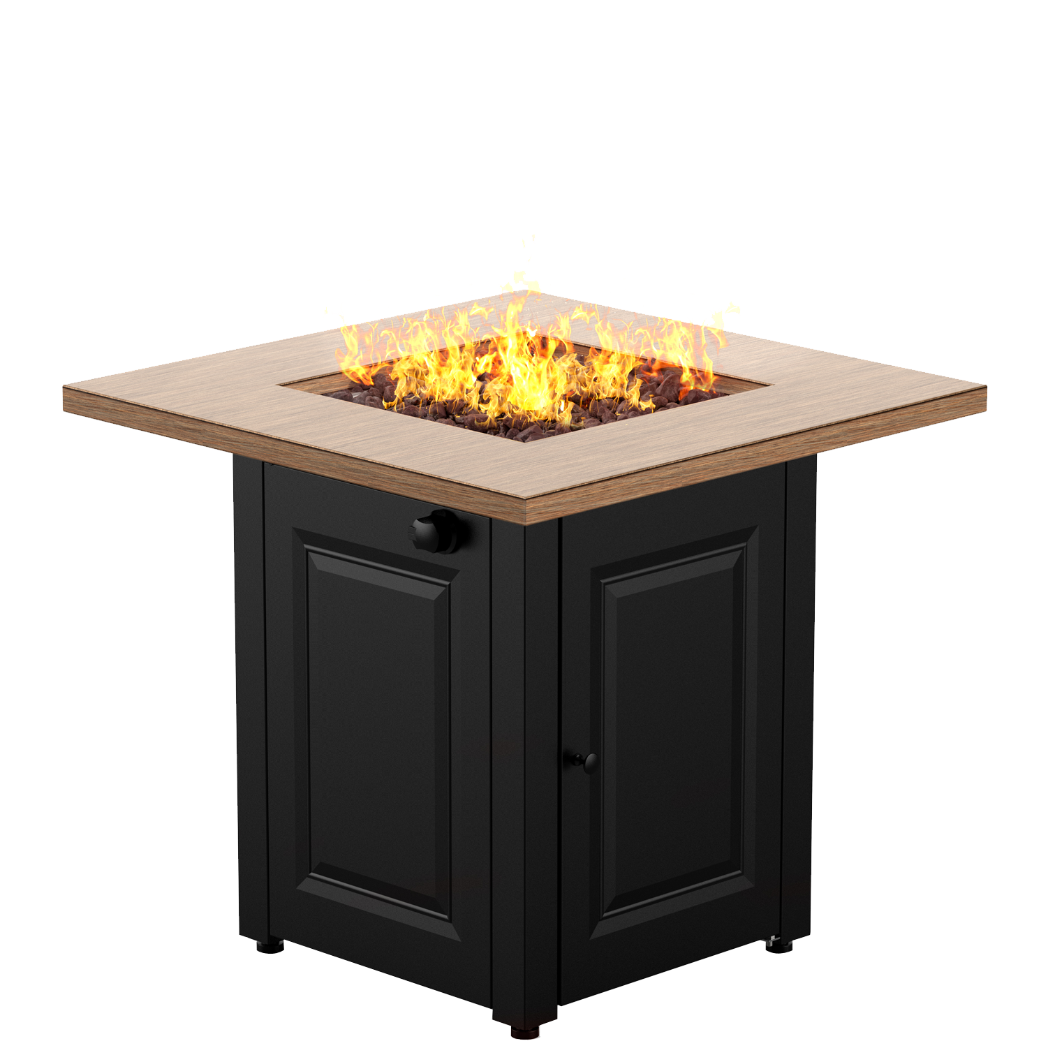 28 In Gas Fire Pit - Brushed Yellow Wood with Black Base