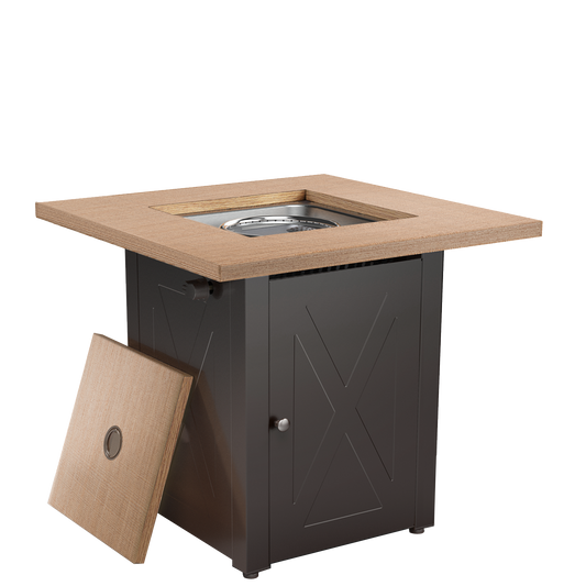 28 In Gas Fire Pit - Brushed Yellow Wood+Mocha