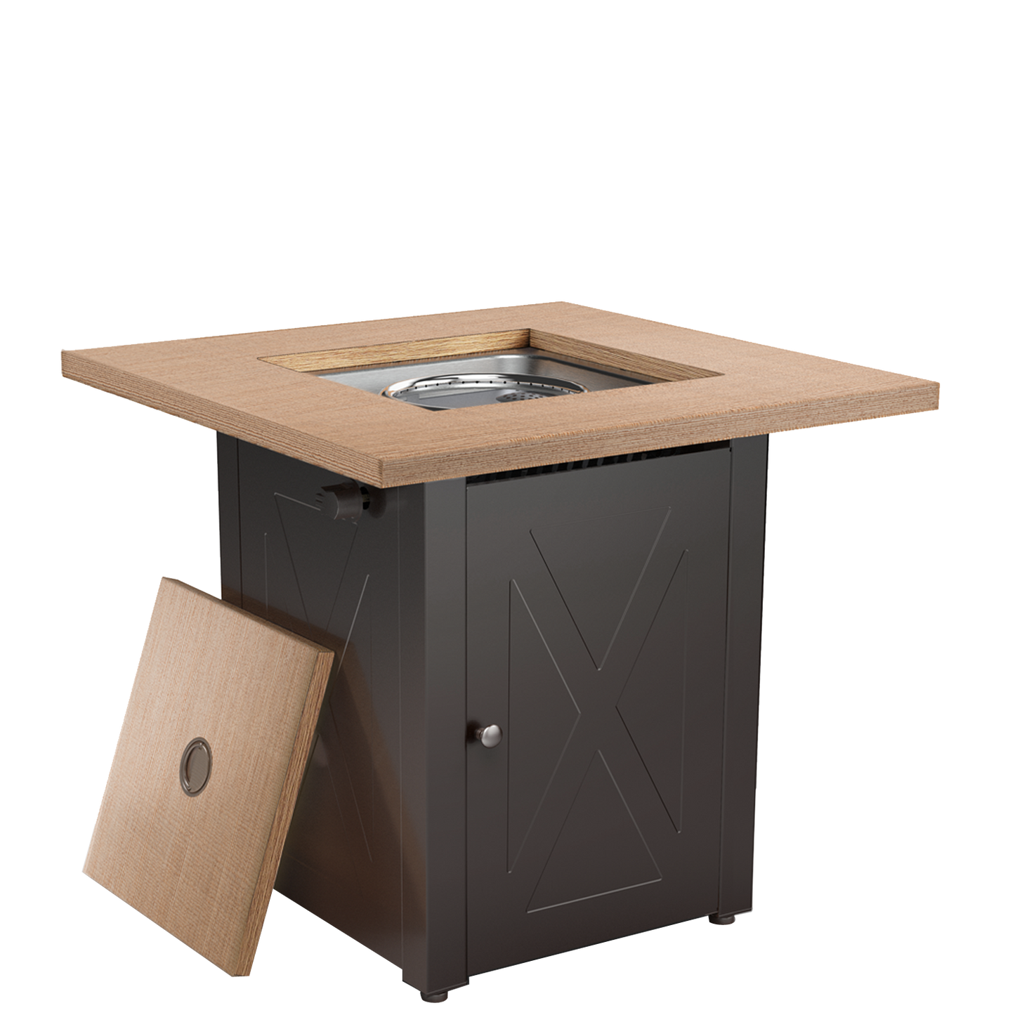 28 In Gas Fire Pit - Brushed Yellow Wood+Mocha