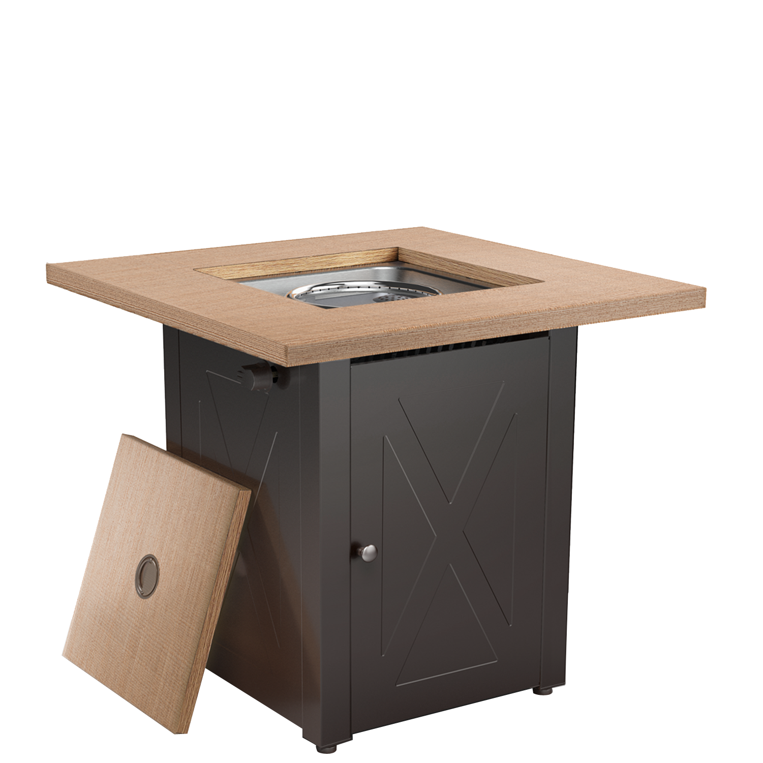 28 In Gas Fire Pit - Brushed Yellow Wood+Mocha