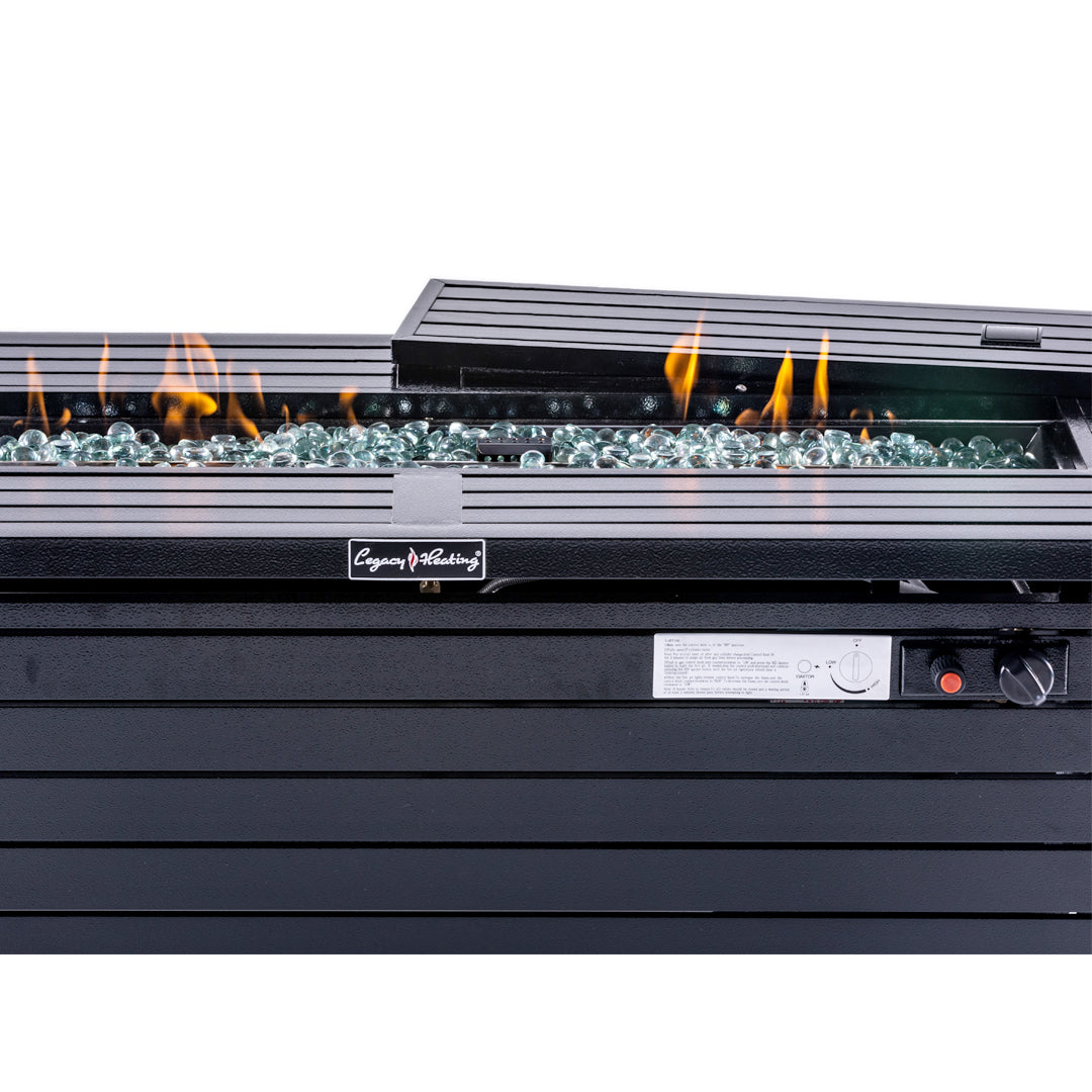 Rectangular Fire Pit Table With Stainless Steel Burner - Hammered Black