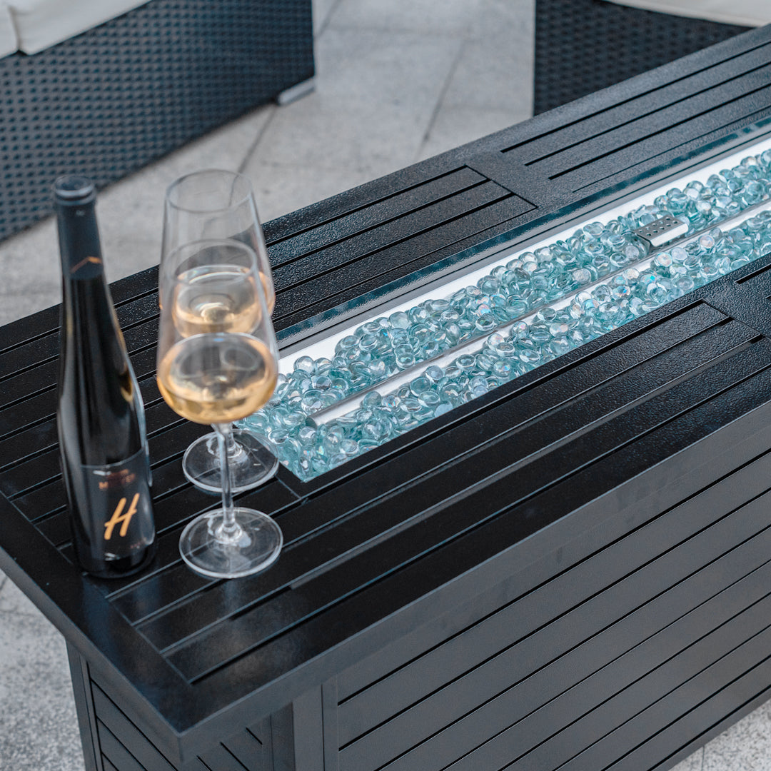 Rectangular Fire Pit Table With Stainless Steel Burner - Hammered Black