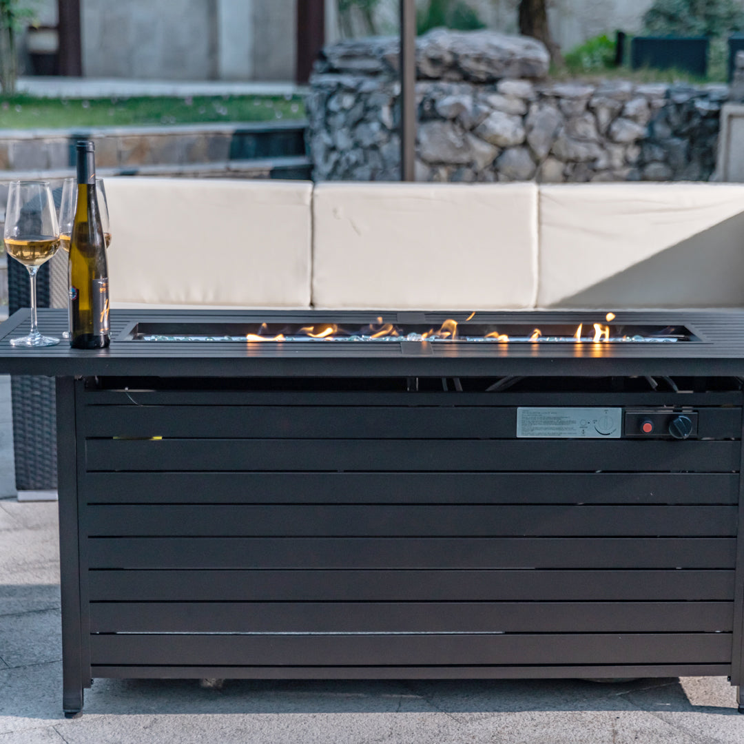 Rectangular Fire Pit Table With Stainless Steel Burner - Mocha