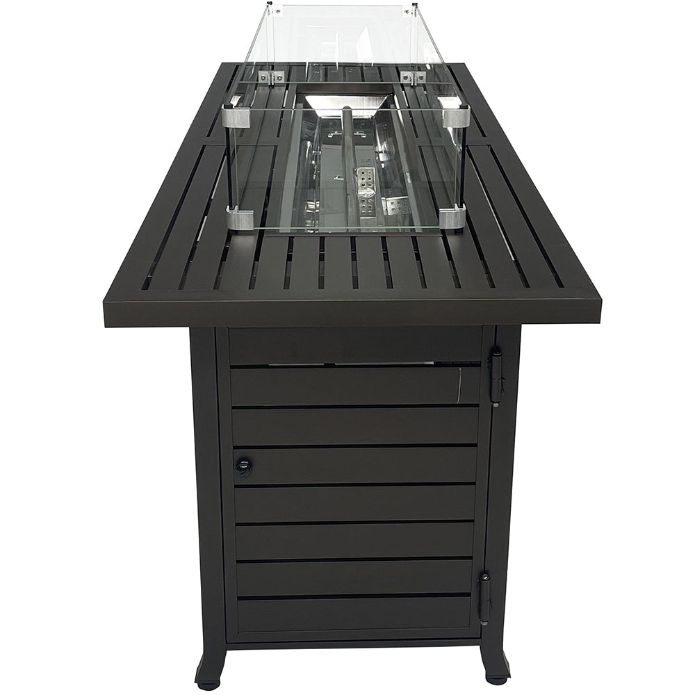 Rectangular Fire Pit Table With Stainless Steel Burner & Glass Wind Guard - Mocha