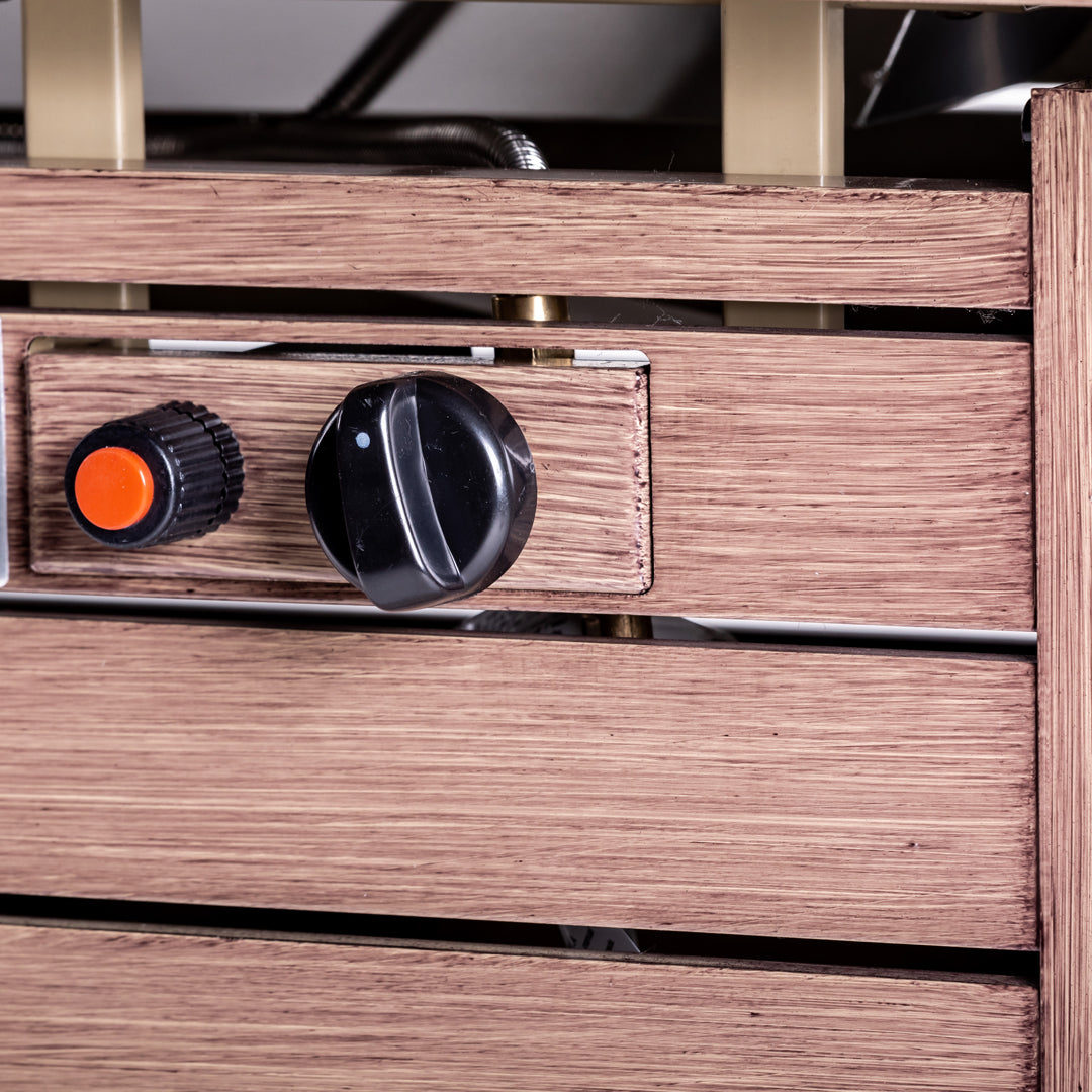 Rectangular Fire Pit Table With Stainless Steel Burner & Glass Wind Guard - Brushed Yellow Wood