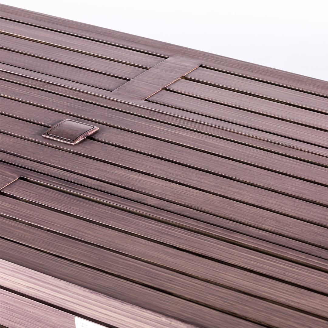 Rectangular Fire Pit Table With Stainless Steel Burner & Glass Wind Guard - Brushed Yellow Wood