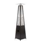 Legacy Heating CAPH-GT-S N hammered black pyramid flame patio heater full view with glass flame tube and protective metal guard.