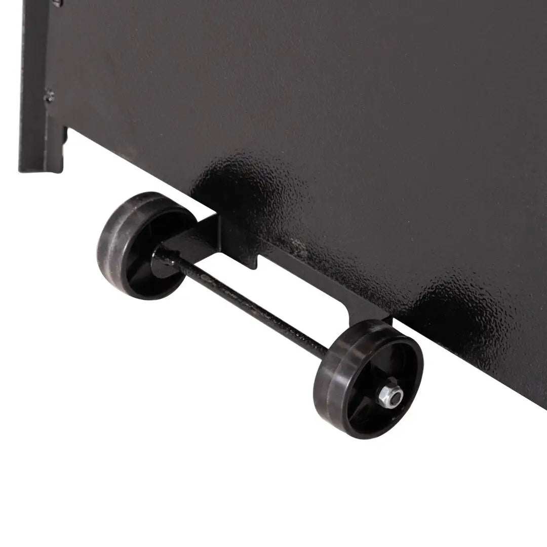 Close-up of the dual-wheel kit on the Legacy Heating CAPH-GT-S N hammered black flame patio heater for easier mobility.