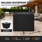 LEGACY HEATING 25-inch black slatted smokeless fire pit with included waterproof cover on an upscale North American patio.