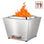 Legacy Heating 25-inch stainless steel flat smokeless fire pit with a bright polished finish, Fire Ring, folding handle, wood-handled ash pan, and active flame.